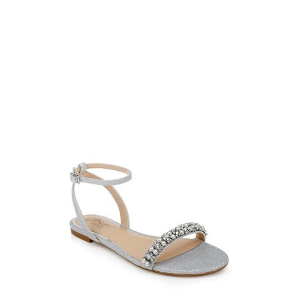 Jewel Badgley Women's Daria Rhinestone Embellished Flat Sandal, Silver Size 5M - Picture 1 of 5